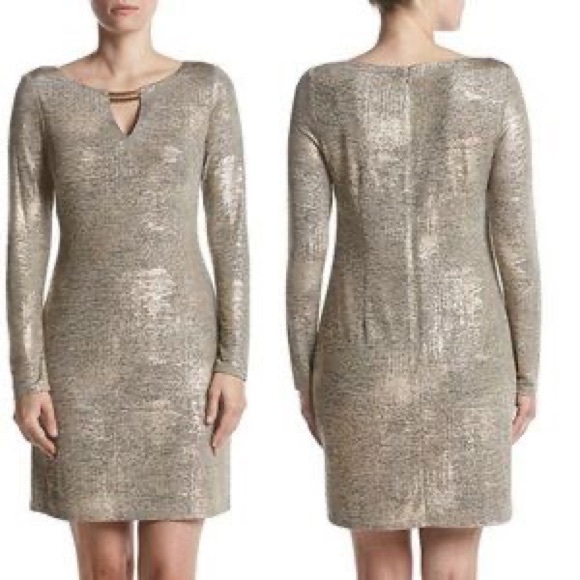 Vince Camuto Metallic Long Sleeve Dress Size 8 - Picture 3 of 9